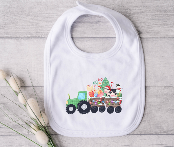 Green Tractor Animal Christmas Bib - Little Branches Boutique