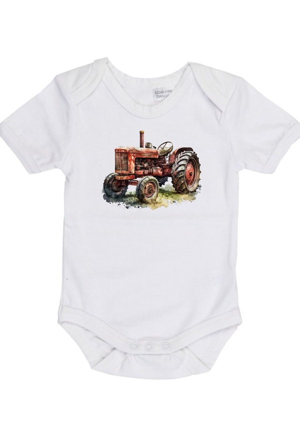 Old Red Tractor Onesie - Little Branches Boutique