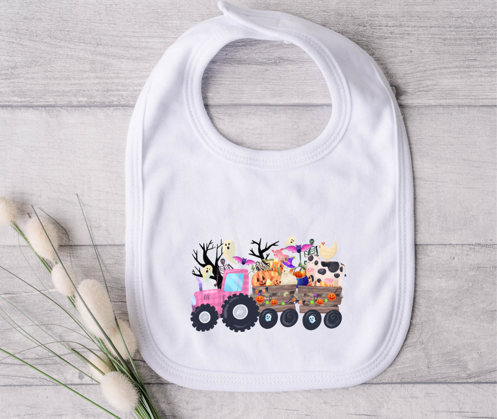 Pink Halloween Tractor Bib