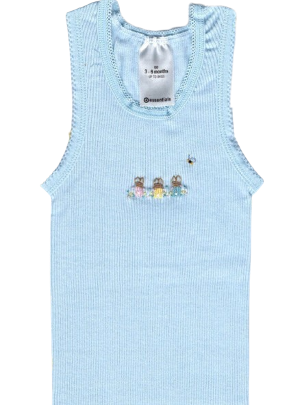 Hand Embroidered Blue Rabbit Singlet - Little Branches Boutique