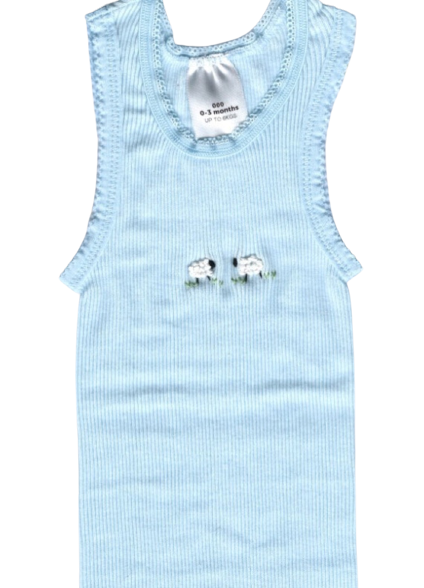 Hand Embroidered Blue Sheep Singlet - Little Branches Boutique