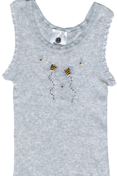 Hand Embroidered Grey Bee Singlet - Little Branches Boutique