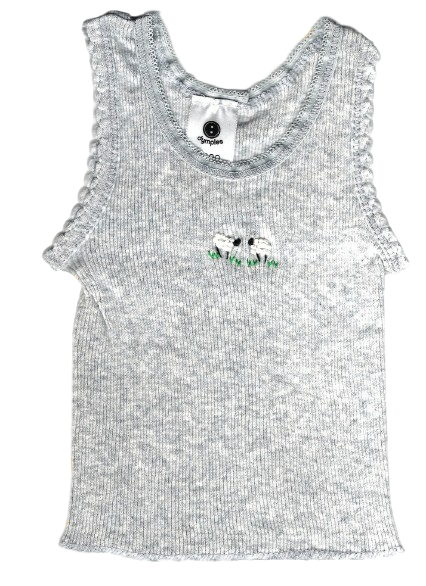 Hand Embroidered Grey Sheep Singlet - Little Branches Boutique