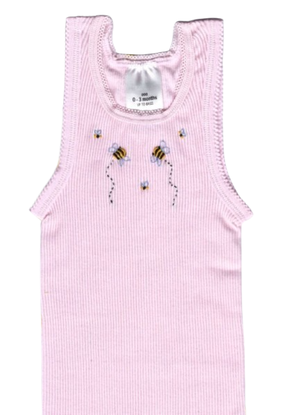 Hand Embroidered Pink Bee Singlet - Little Branches Boutique