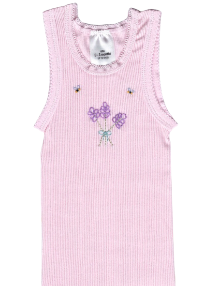 Hand Embroidered Pink Lavender Singlet - Little Branches Boutique