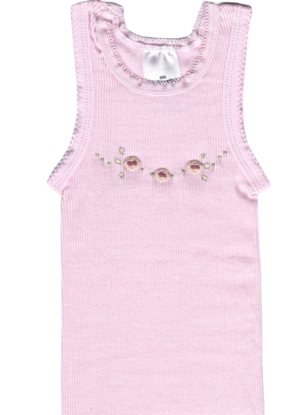 Hand Embroidered Pink Rose Singlet - Little Branches Boutique
