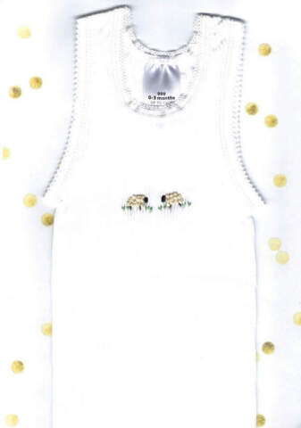 Hand Embroidered White Sheep Singlet - Little Branches Boutique