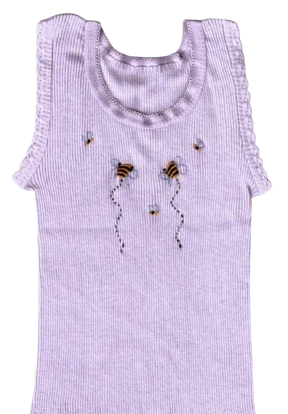 Hand Embroidered Purple Bee Singlet