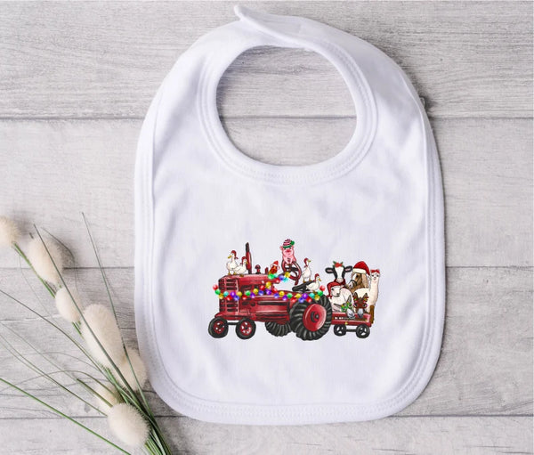 Christmas Tractor Farm Animals Bib