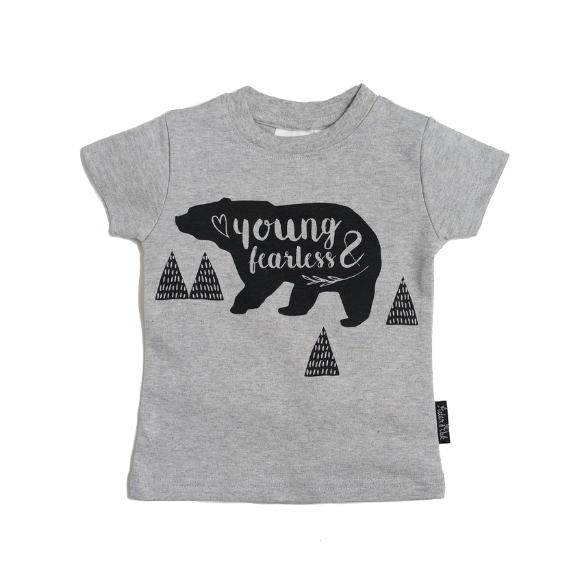 Young & Fearless Organic Cotton Tee Grey Marle - Little Branches Boutique 