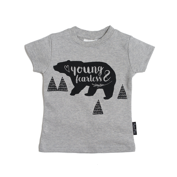 Young & Fearless Organic Cotton Tee Grey Marle - Little Branches Boutique 
