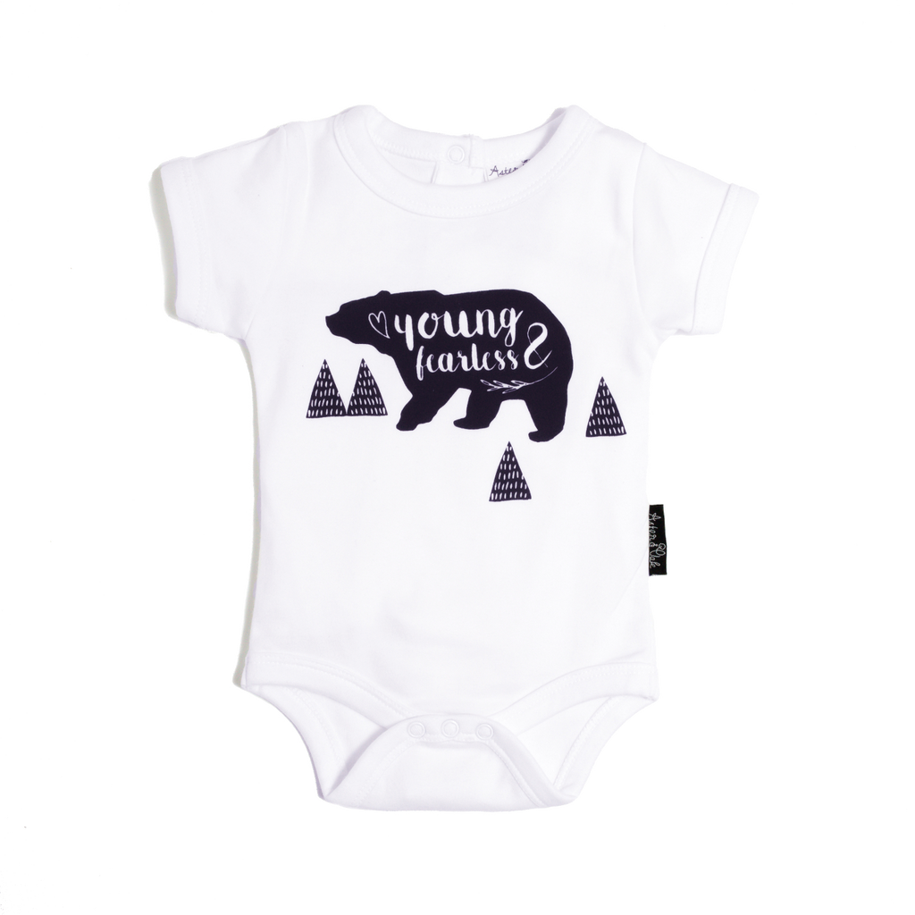 Young & Fearless White Organic Onesie - Little Branches Boutique 