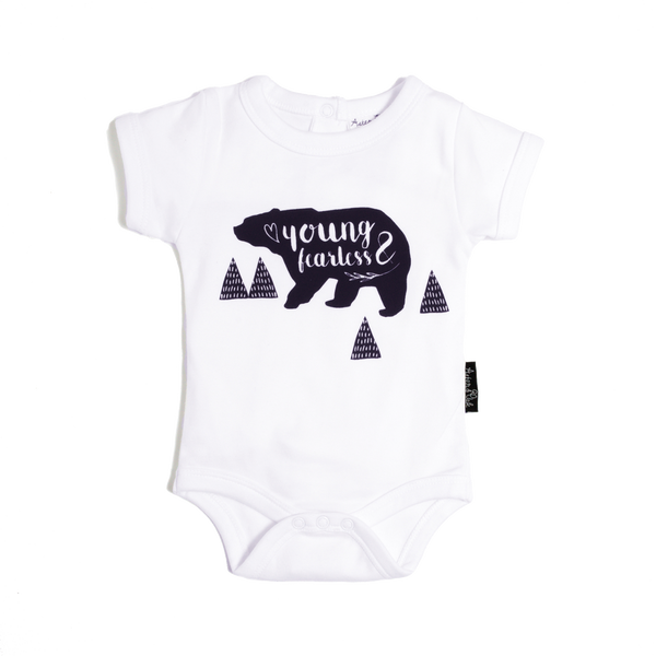 Young & Fearless White Organic Onesie - Little Branches Boutique 