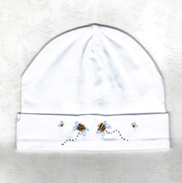 Hand Embroidered White Bee Beanie - Little Branches Boutique
