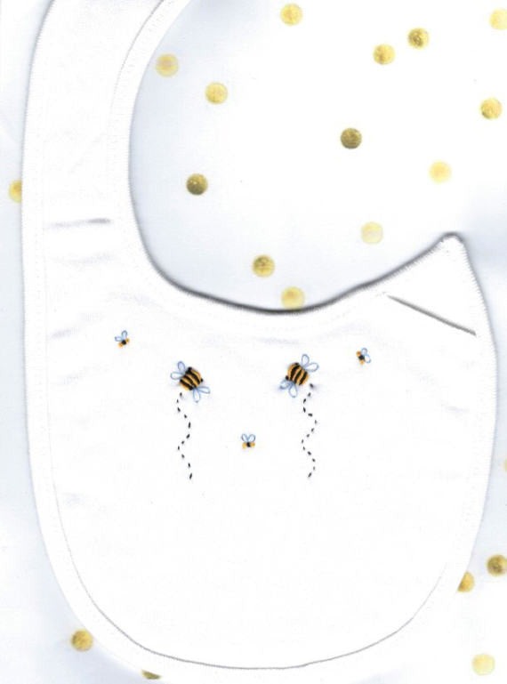 Hand Embroidered White Bee Bib - Little Branches Boutique 