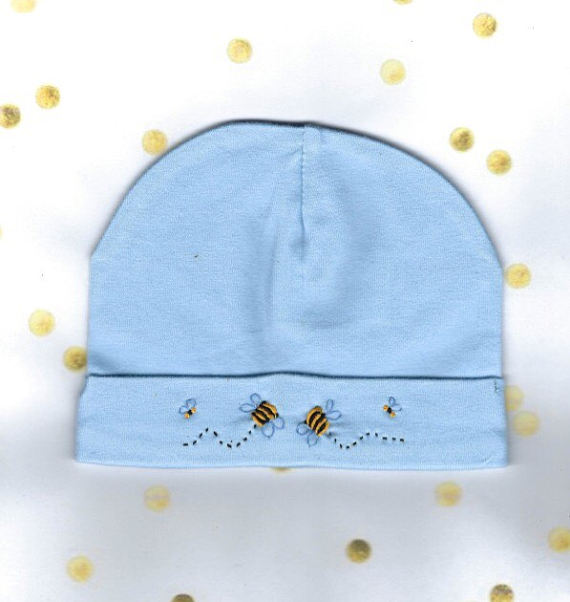Blue Embroidered Bee Beanie - Little Branches Boutique 