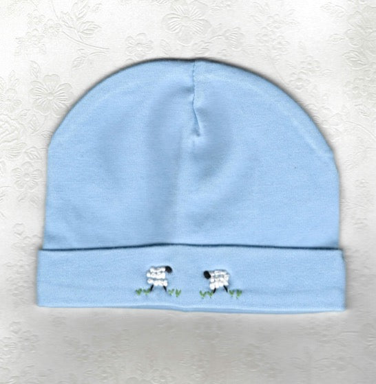 Blue Embroidered Sheep Beanie - Little Branches Boutique 
