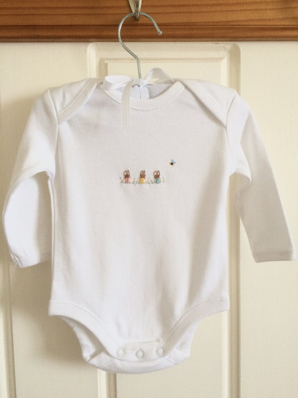 Hand Embroidered Long Sleeve Rabbit Onesie - Little Branches Boutique 