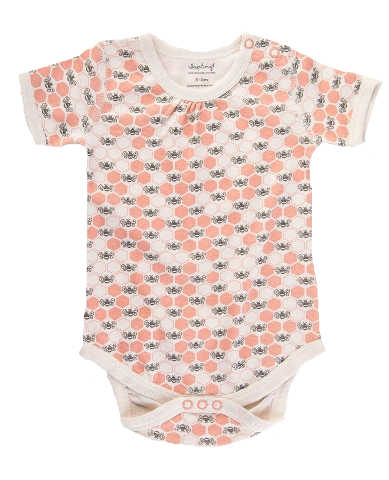 Peach Blossom Bees Short Sleeve Bodysuit - Little Branches Boutique