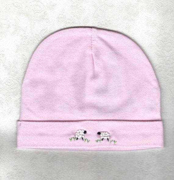 Hand Embroidered Pink Sheep Embroidered Beanie - Little Branches Boutique