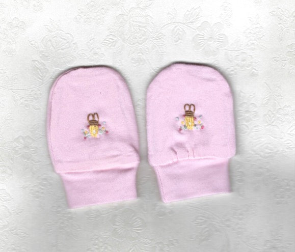 Hand Embroidered Pink Rabbit Mittens - Little Branches Boutique 