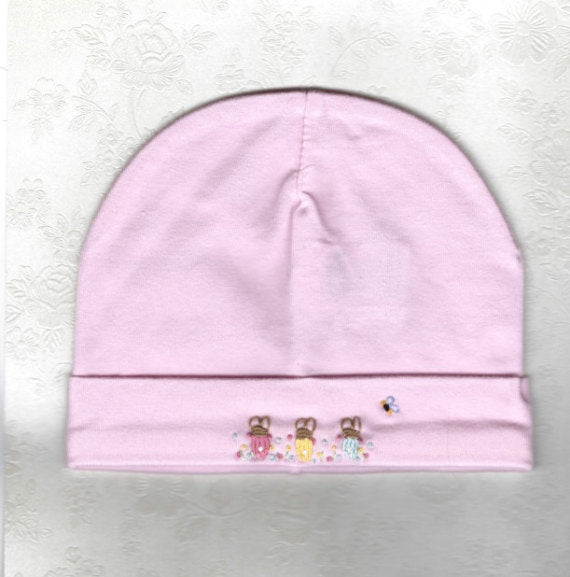 Hand Embroidered Pink Rabbit Beanie - Little Branches Boutique 