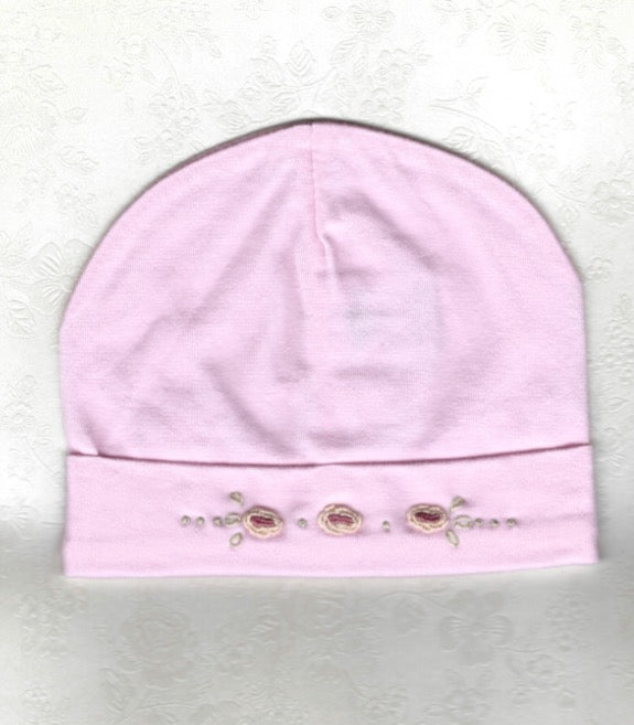 Hand Embroidered Pink Rose Beanie - Little Branches Boutique 