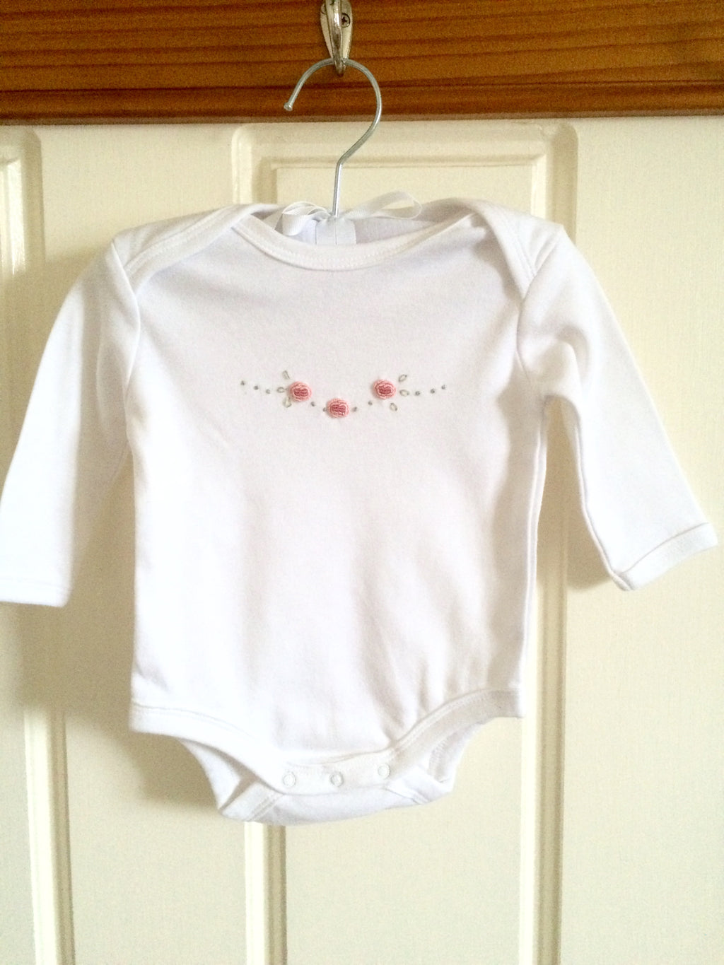 Hand Embroidered Long Sleeve Rose Onesie - Little Branches Boutique 