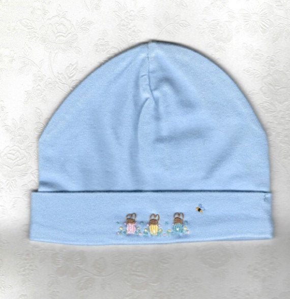 Blue Embroidered Rabbit Beanie - Little Branches Boutique 