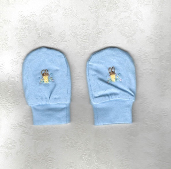 Hand Embroidered Blue Rabbit Mittens - Little Branches Boutique 