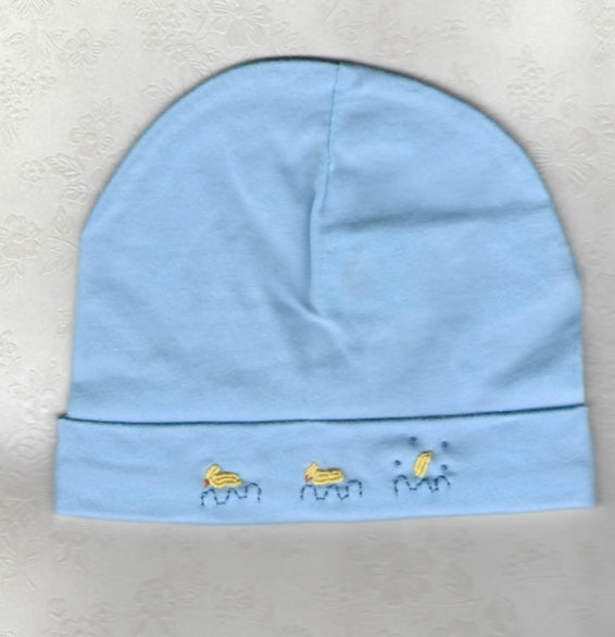 Hand Embroidered Blue Duck Beanie - Little Branches Boutique 