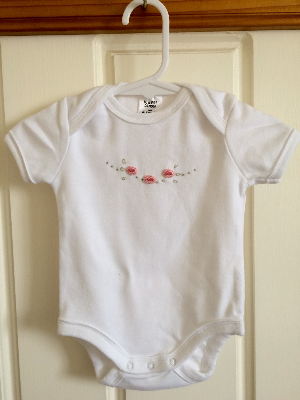 Hand Embroidered Short Sleeve Rose Onesie - Little Branches Boutique 