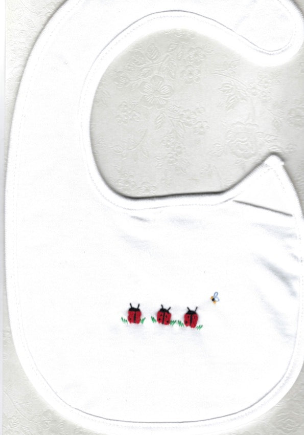 Hand Embroidered Ladybug Bib - Little Branches Boutique 