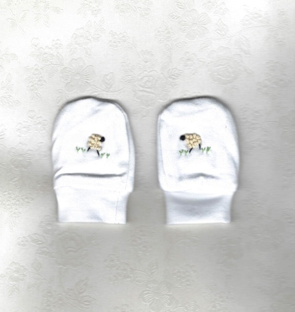 Hand Embroidered White Sheep Mittens - Little Branches Boutique 