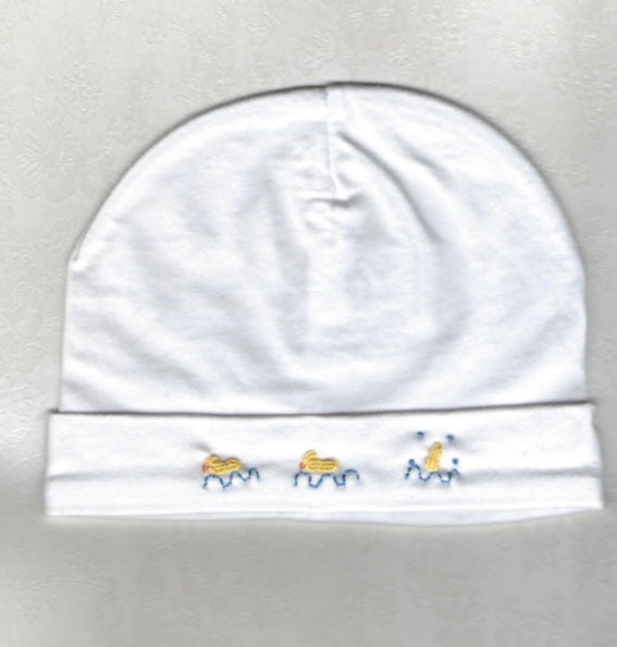 Hand Embroidered White Duck Beanie - Little Branches Boutique 